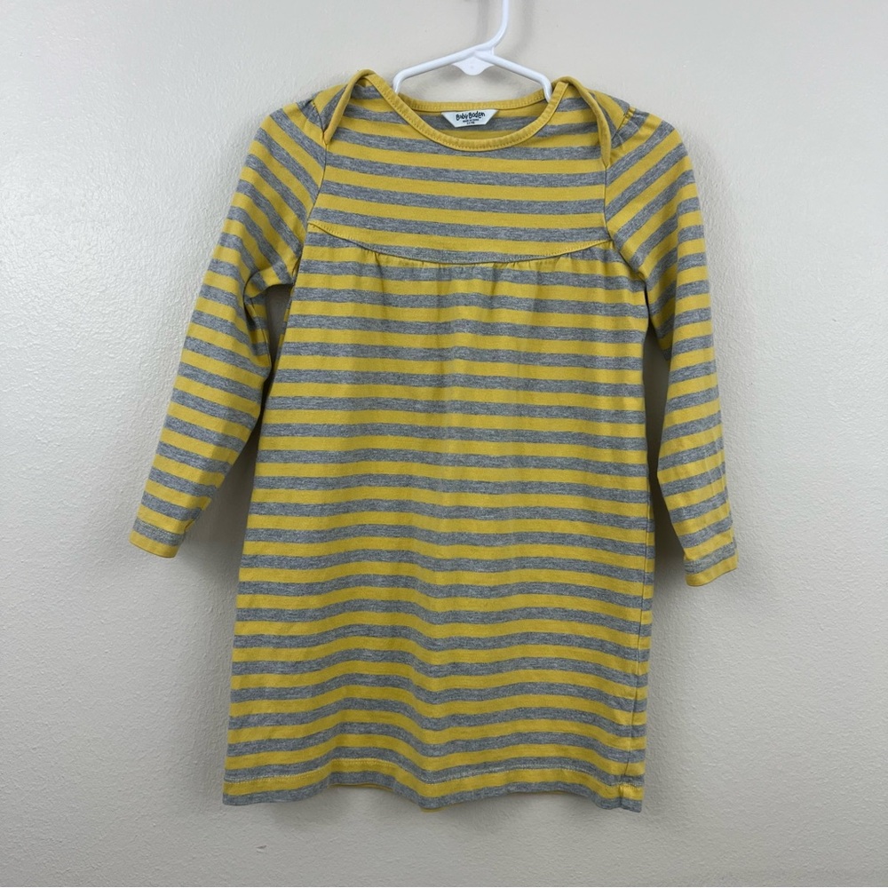 Baby Boden Yellow and Gray Striped Cotton Dress size 2-3 Years